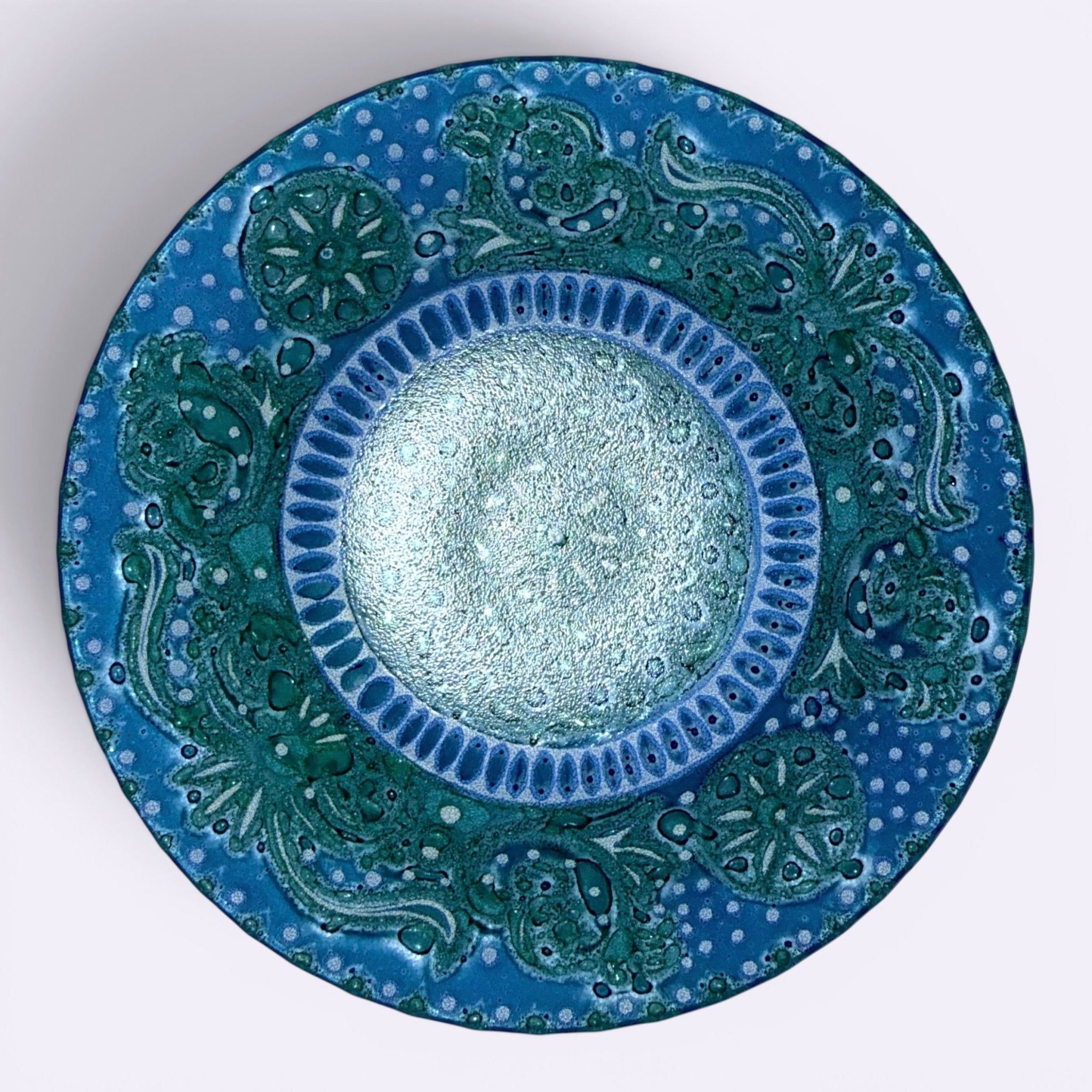 Higgins Fused Art Glass 8 3/8" Luncheon Plates Both Signed Set / 2 ComplementingAntiquesEtcetera