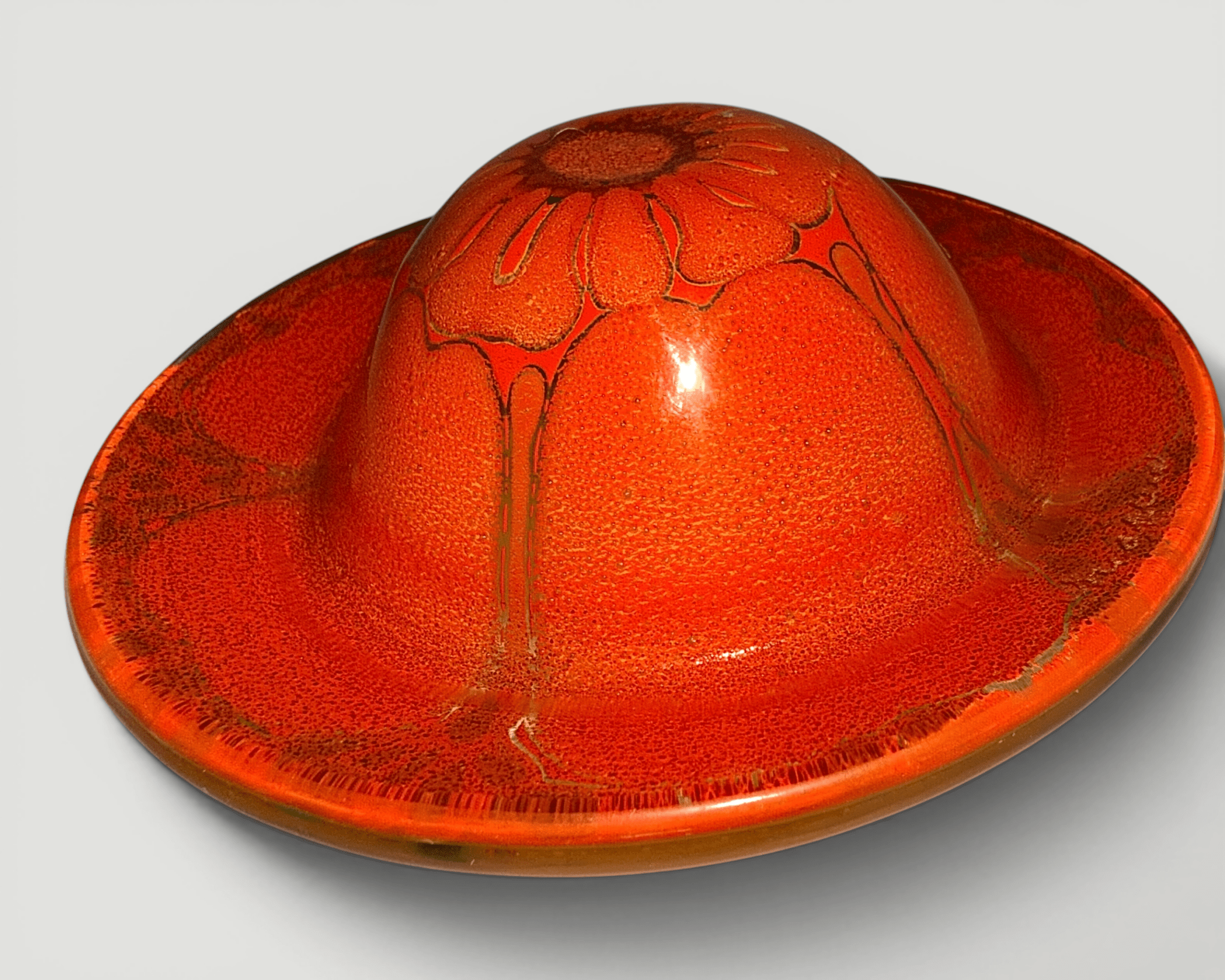 Higgins Fused Art Glass Ring or Trinket Dish Hibiscus Flower in Full BloomAntiquesEtcetera