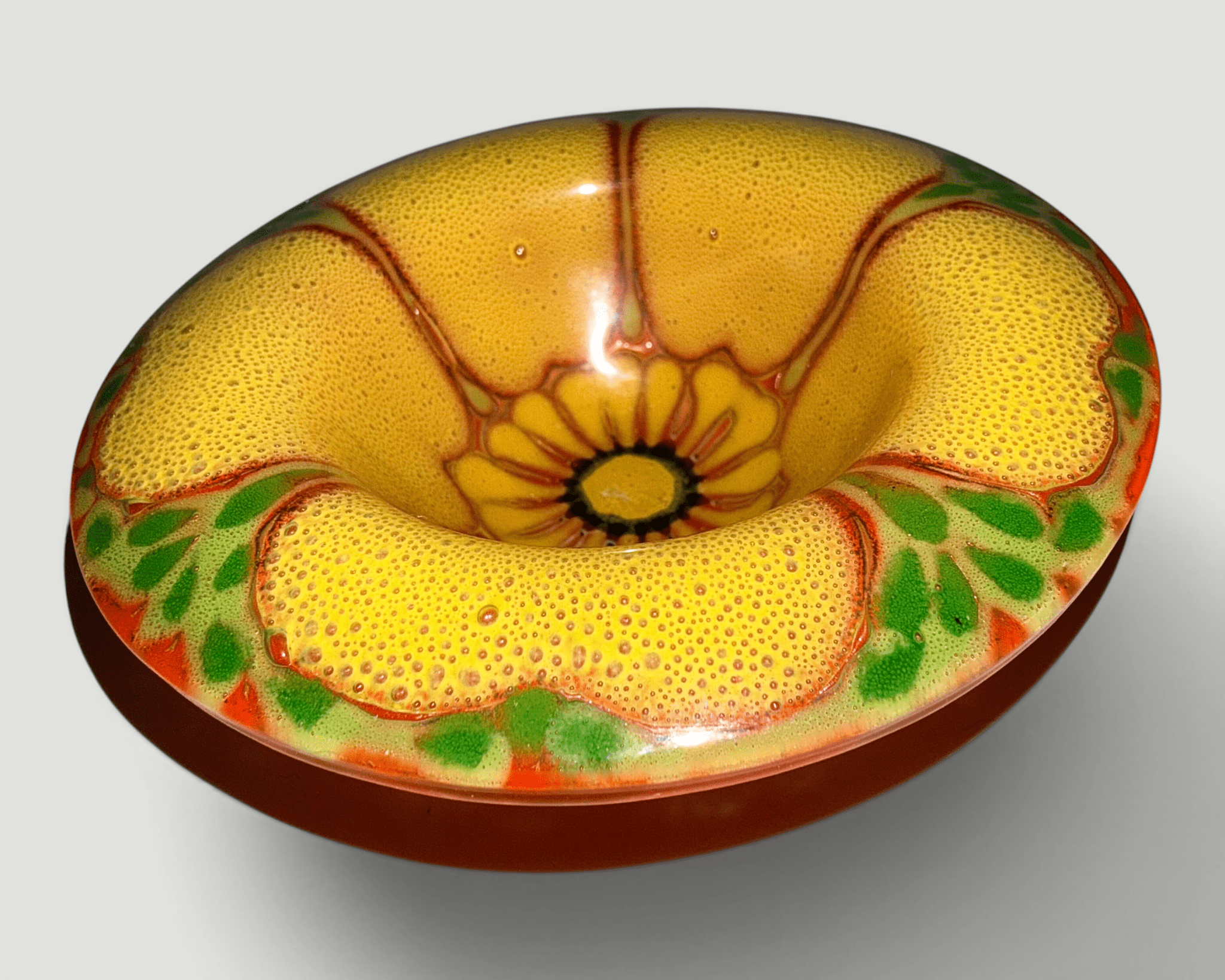 Higgins Fused Art Glass Ring or Trinket Dish Hibiscus Flower in Full BloomAntiquesEtcetera