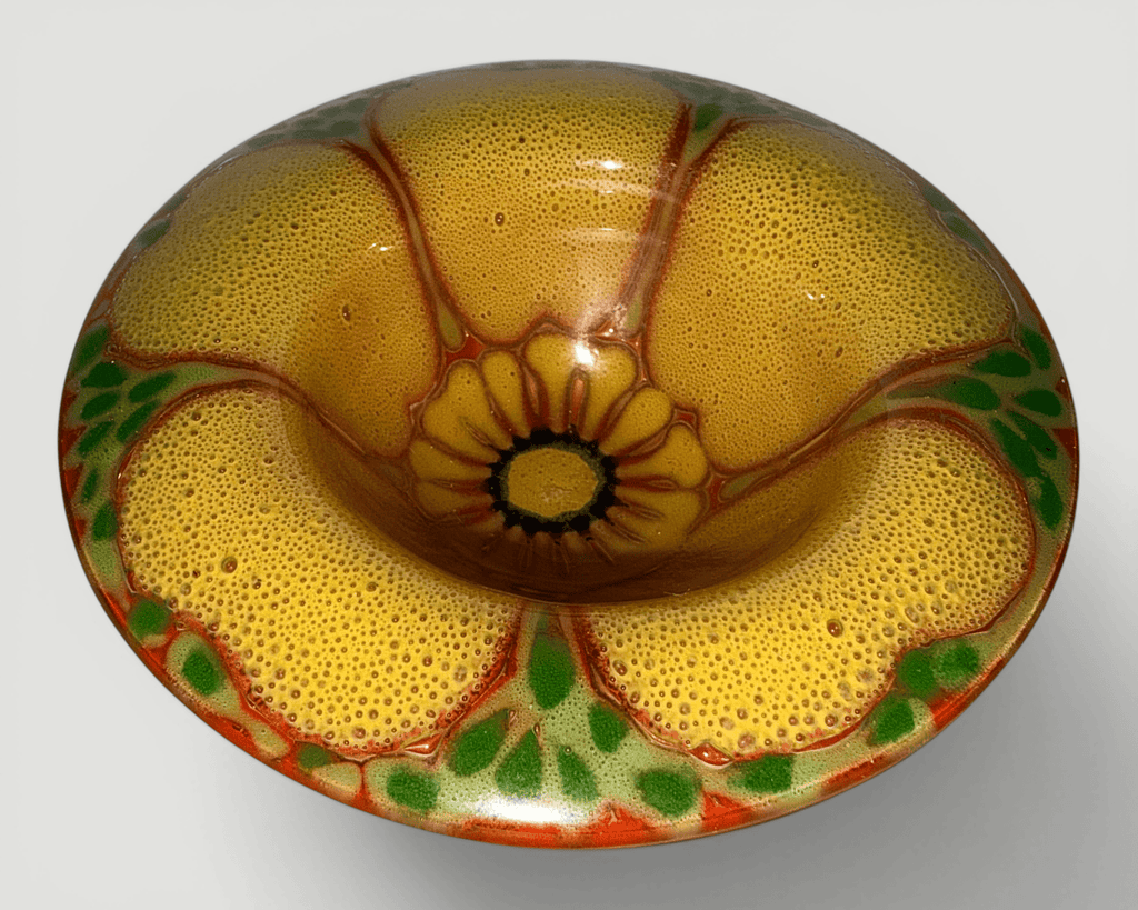 Higgins Fused Art Glass Ring or Trinket Dish Hibiscus Flower in Full BloomAntiquesEtcetera