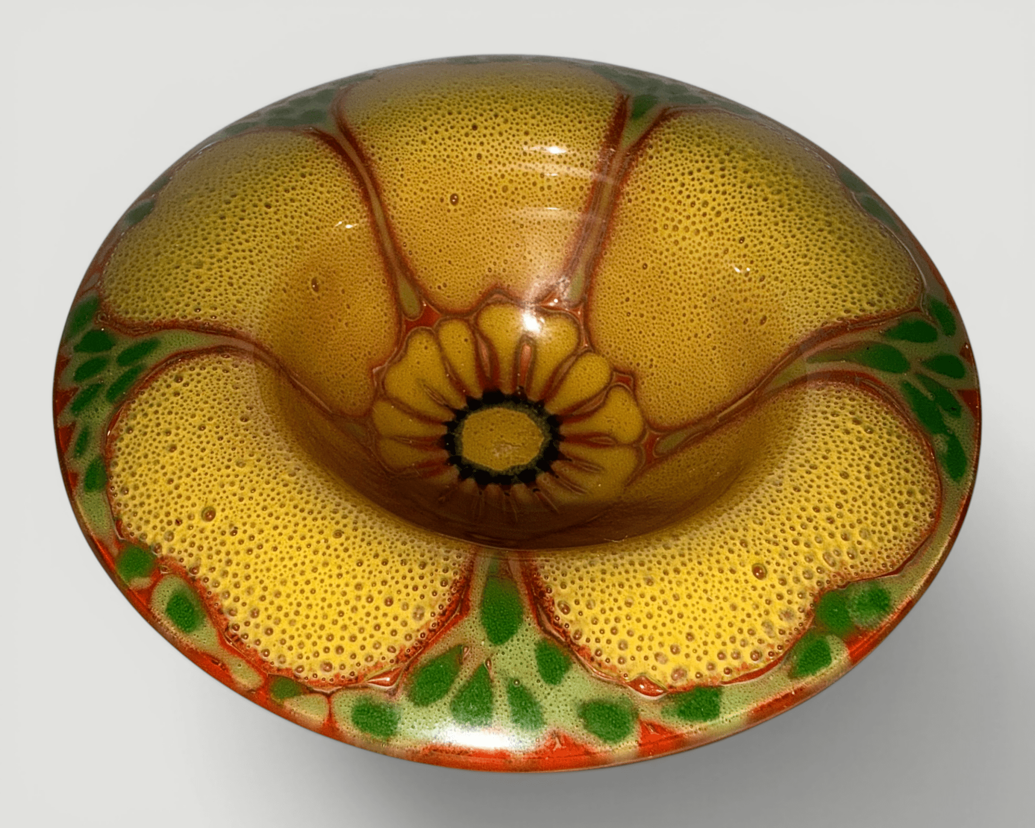 Higgins Fused Art Glass Ring or Trinket Dish Hibiscus Flower in Full BloomAntiquesEtcetera
