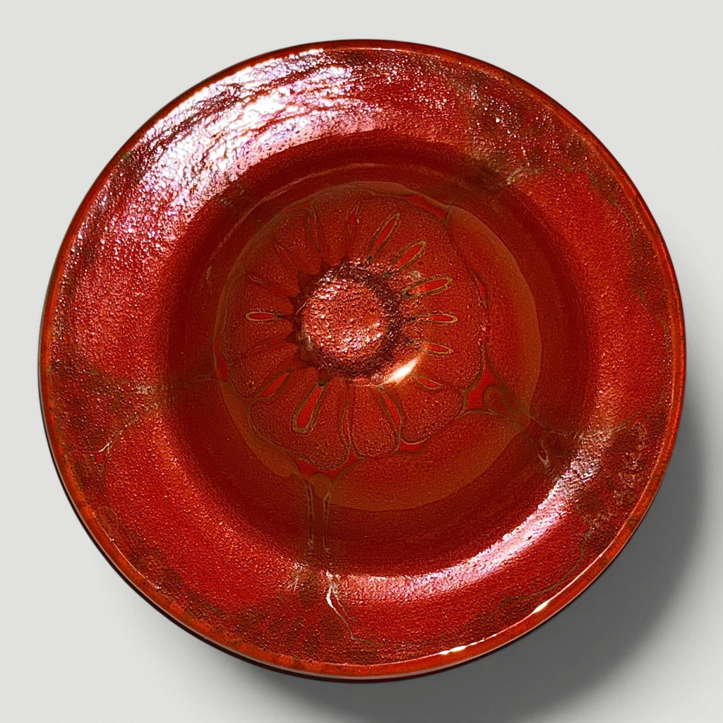 Higgins Fused Art Glass Ring or Trinket Dish Hibiscus Flower in Full BloomAntiquesEtcetera