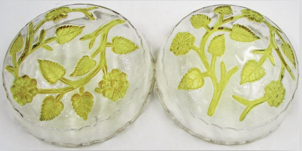 Hobbs Brockunier Glass Leaf Flower Bowl 2 Berry Dishes Amber Intaglio AntiqueAntiquesEtcetera