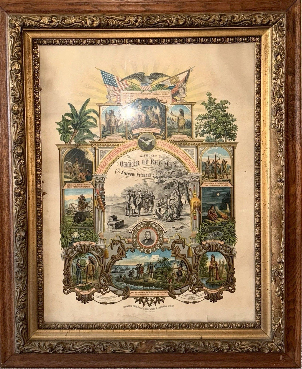 IMPROVED ORDER OF RED MEN 28 x 34" Lithograph HUGE Ornate Antique Frame 1890 CR - AntiquesEtceteraIMPROVED ORDER OF RED MEN 28 x 34" Lithograph HUGE Ornate Antique Frame 1890 CRAntiquesEtceteraAntiquesEtcetera
