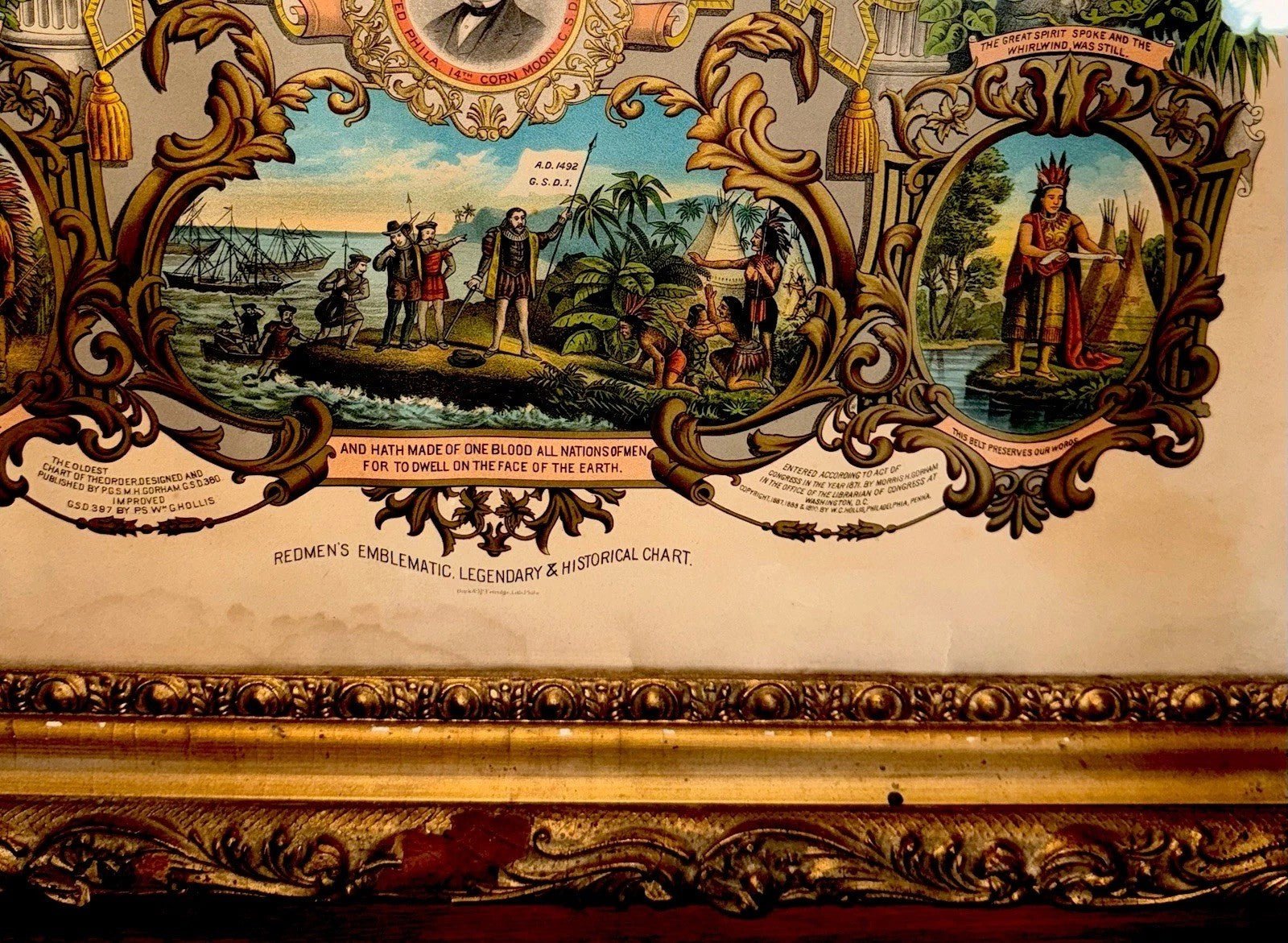 IMPROVED ORDER OF RED MEN 28 x 34" Lithograph HUGE Ornate Antique Frame 1890 CR - AntiquesEtceteraIMPROVED ORDER OF RED MEN 28 x 34" Lithograph HUGE Ornate Antique Frame 1890 CRAntiquesEtceteraAntiquesEtcetera