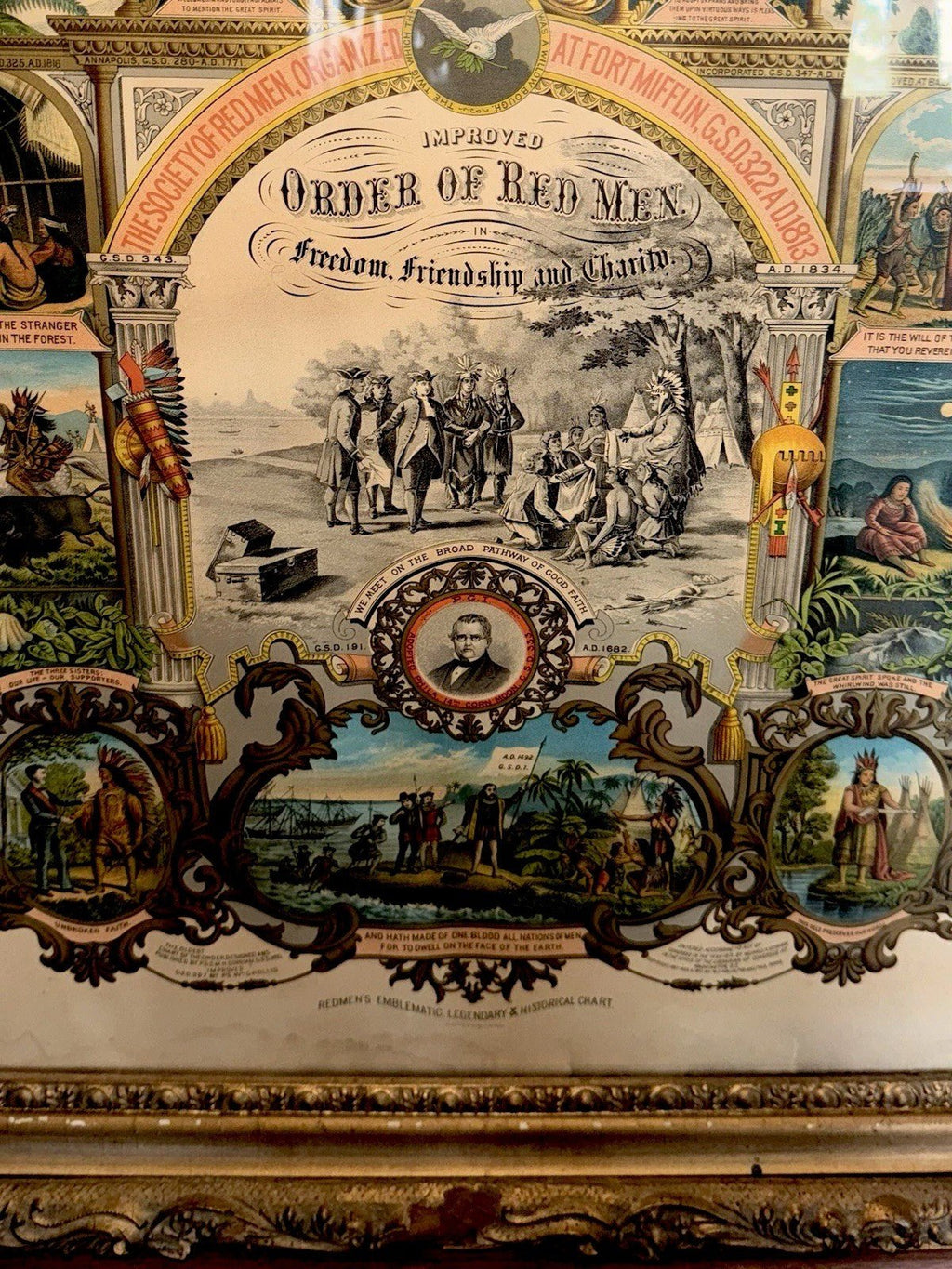 IMPROVED ORDER OF RED MEN 28 x 34" Lithograph HUGE Ornate Antique Frame 1890 CR - AntiquesEtceteraIMPROVED ORDER OF RED MEN 28 x 34" Lithograph HUGE Ornate Antique Frame 1890 CRAntiquesEtceteraAntiquesEtcetera
