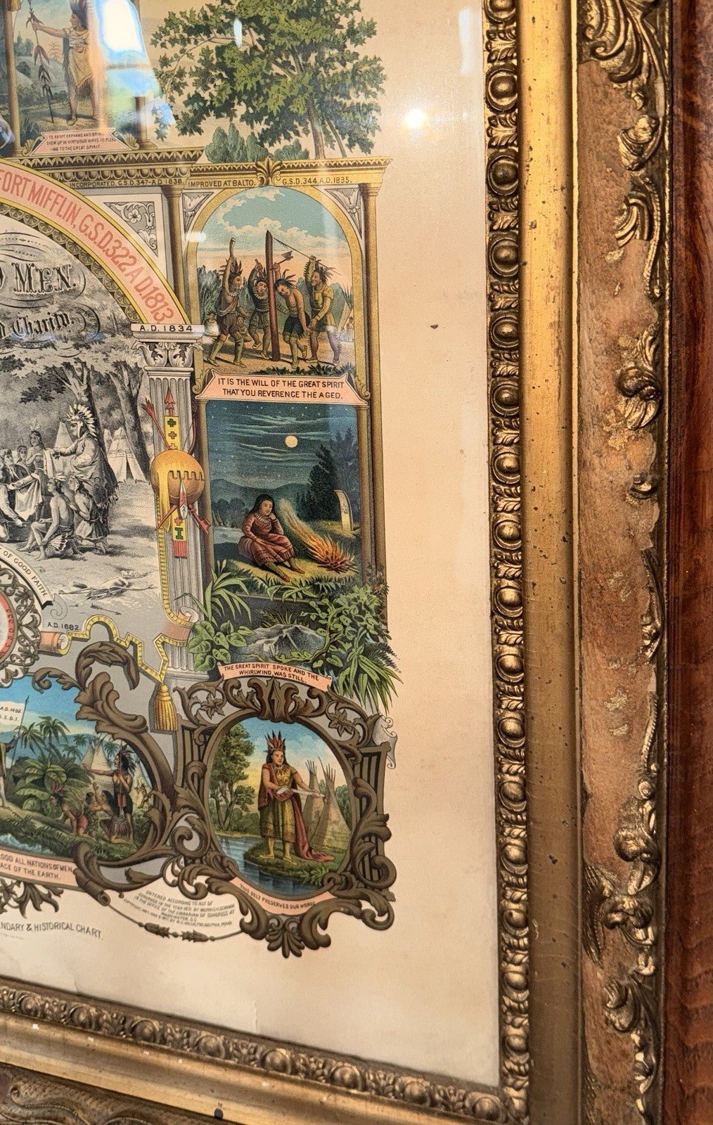 IMPROVED ORDER OF RED MEN 28 x 34" Lithograph HUGE Ornate Antique Frame 1890 CR - AntiquesEtceteraIMPROVED ORDER OF RED MEN 28 x 34" Lithograph HUGE Ornate Antique Frame 1890 CRAntiquesEtceteraAntiquesEtcetera