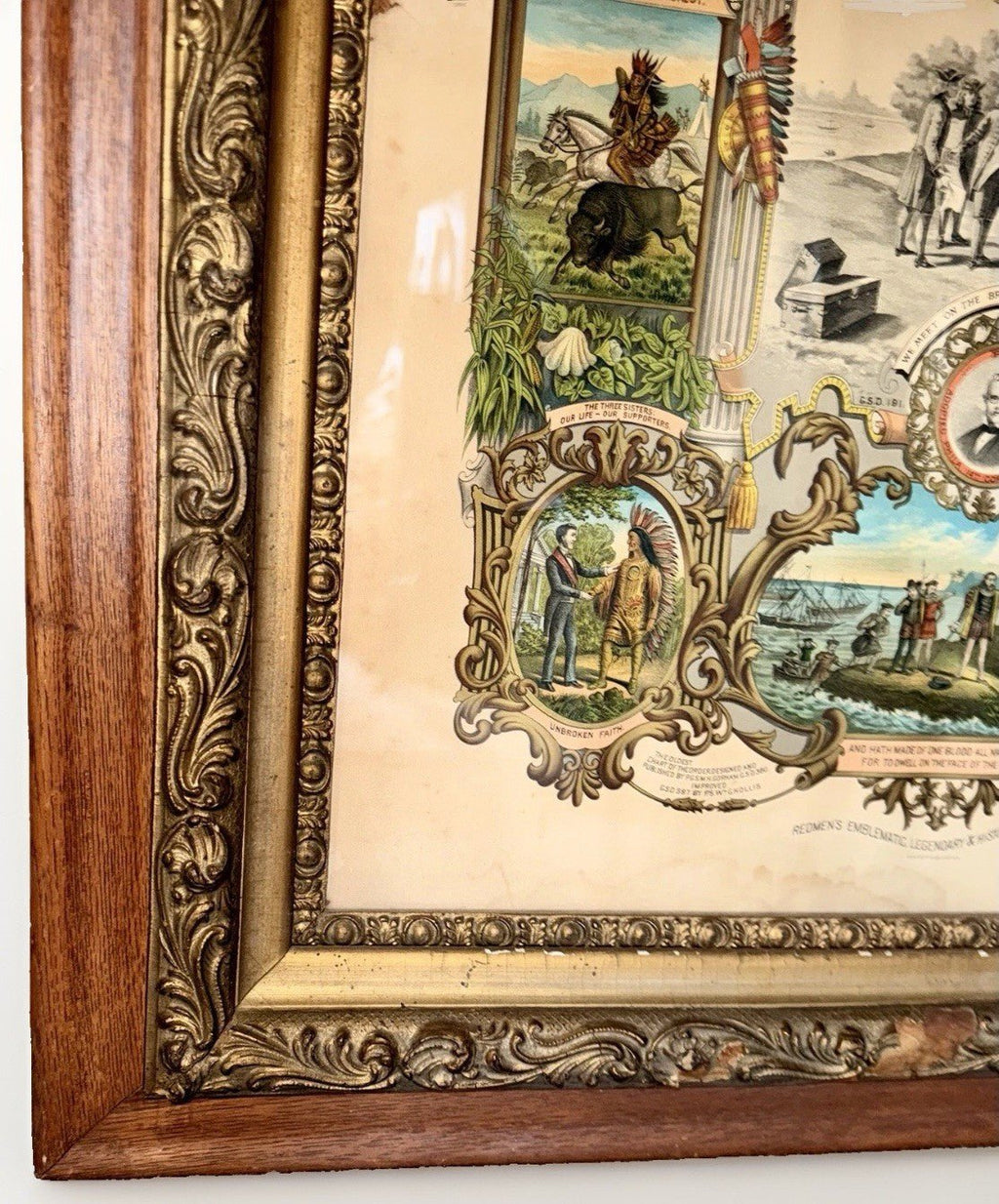 IMPROVED ORDER OF RED MEN 28 x 34" Lithograph HUGE Ornate Antique Frame 1890 CR - AntiquesEtceteraIMPROVED ORDER OF RED MEN 28 x 34" Lithograph HUGE Ornate Antique Frame 1890 CRAntiquesEtceteraAntiquesEtcetera