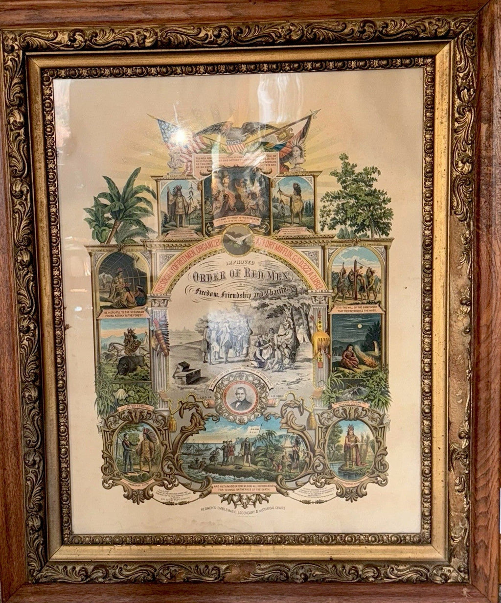 IMPROVED ORDER OF RED MEN 28 x 34" Lithograph HUGE Ornate Antique Frame 1890 CR - AntiquesEtceteraIMPROVED ORDER OF RED MEN 28 x 34" Lithograph HUGE Ornate Antique Frame 1890 CRAntiquesEtceteraAntiquesEtcetera