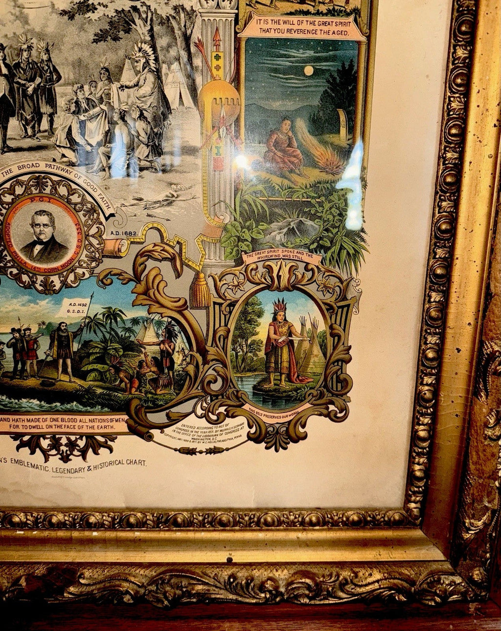IMPROVED ORDER OF RED MEN 28 x 34" Lithograph HUGE Ornate Antique Frame 1890 CR - AntiquesEtceteraIMPROVED ORDER OF RED MEN 28 x 34" Lithograph HUGE Ornate Antique Frame 1890 CRAntiquesEtceteraAntiquesEtcetera