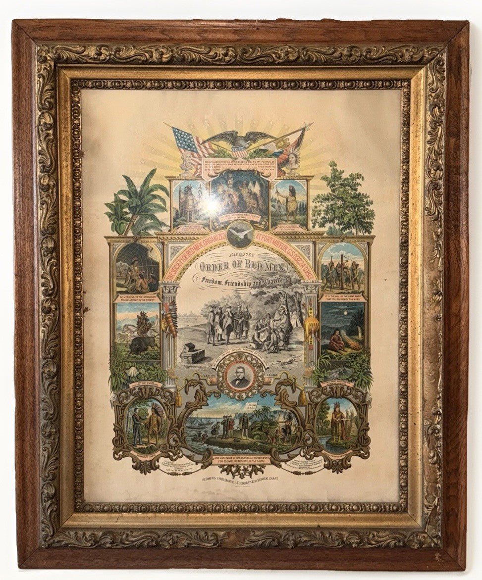 IMPROVED ORDER OF RED MEN 28 x 34" Lithograph HUGE Ornate Antique Frame 1890 CR - AntiquesEtceteraIMPROVED ORDER OF RED MEN 28 x 34" Lithograph HUGE Ornate Antique Frame 1890 CRAntiquesEtceteraAntiquesEtcetera