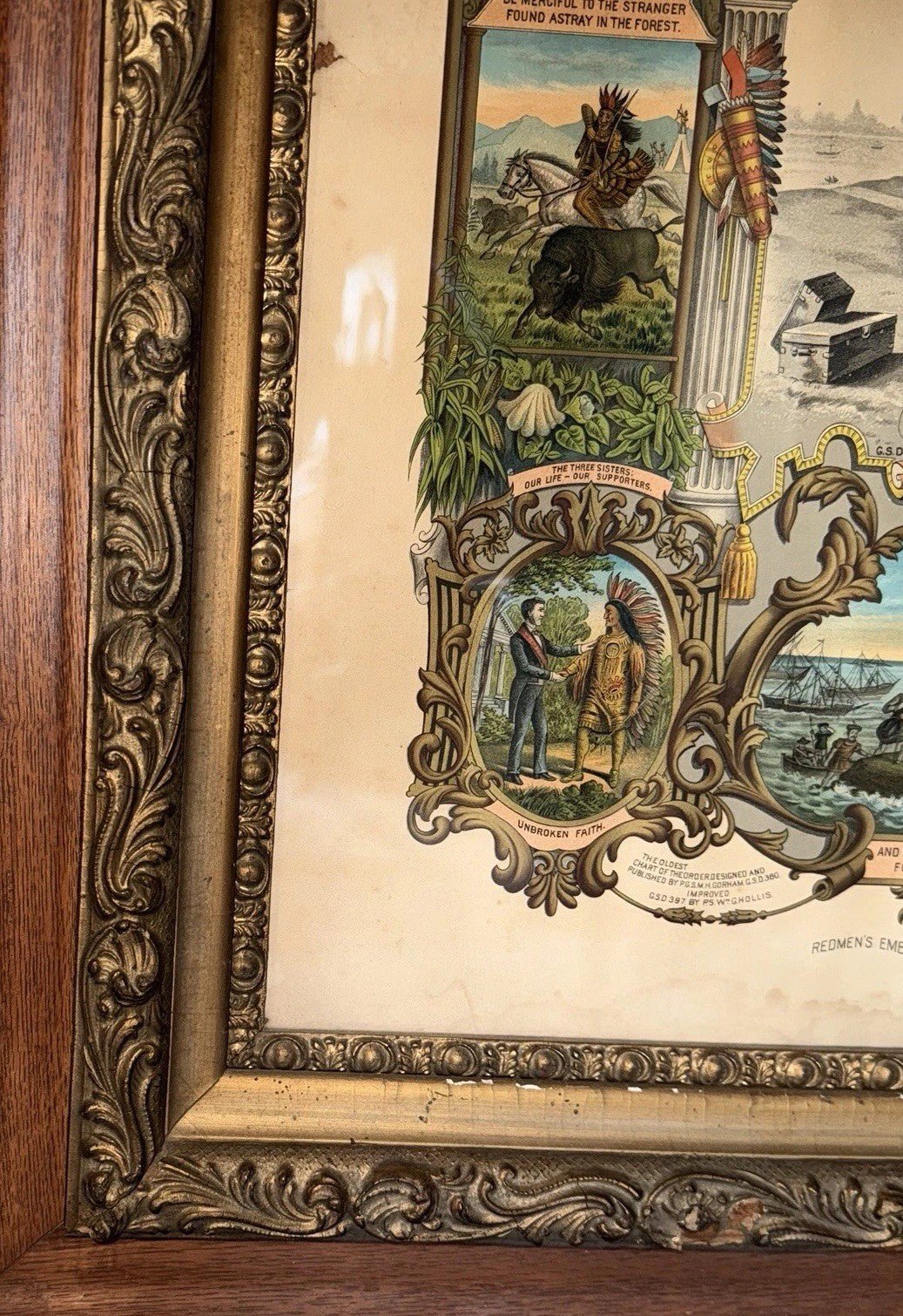 IMPROVED ORDER OF RED MEN 28 x 34" Lithograph HUGE Ornate Antique Frame 1890 CR - AntiquesEtceteraIMPROVED ORDER OF RED MEN 28 x 34" Lithograph HUGE Ornate Antique Frame 1890 CRAntiquesEtceteraAntiquesEtcetera
