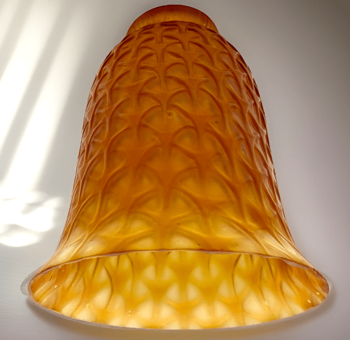 Iridescent Amber Glass Celtic Lamp Shade 6" High Lovely Rare Geometric Pattern - AntiquesEtceteraIridescent Amber Glass Celtic Lamp Shade 6" High Lovely Rare Geometric PatternUnbrandedAntiquesEtcetera