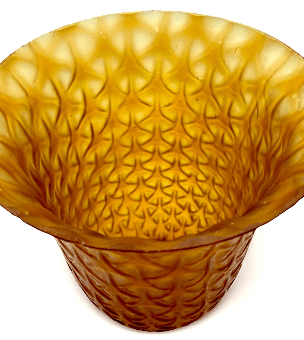 Iridescent Amber Glass Celtic Lamp Shade 6" High Lovely Rare Geometric Pattern - AntiquesEtceteraIridescent Amber Glass Celtic Lamp Shade 6" High Lovely Rare Geometric PatternUnbrandedAntiquesEtcetera
