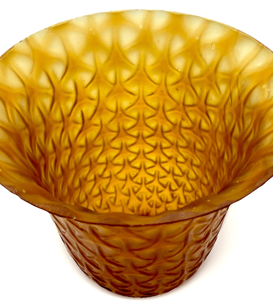 Iridescent Amber Glass Celtic Lamp Shade 6" High Lovely Rare Geometric Pattern - AntiquesEtceteraIridescent Amber Glass Celtic Lamp Shade 6" High Lovely Rare Geometric PatternUnbrandedAntiquesEtcetera