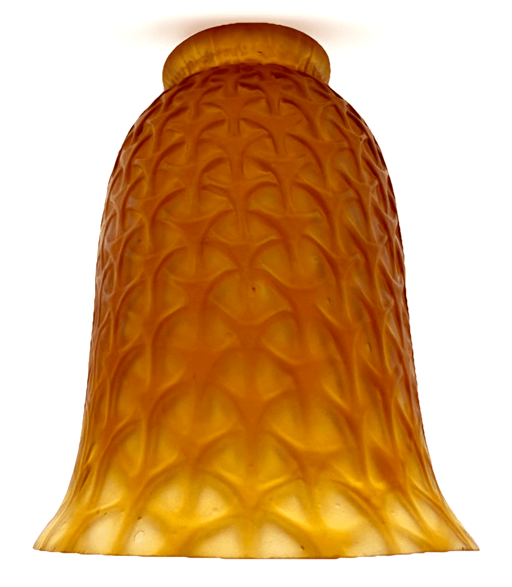 Iridescent Amber Glass Celtic Lamp Shade 6" High Lovely Rare Geometric Pattern - AntiquesEtceteraIridescent Amber Glass Celtic Lamp Shade 6" High Lovely Rare Geometric PatternUnbrandedAntiquesEtcetera
