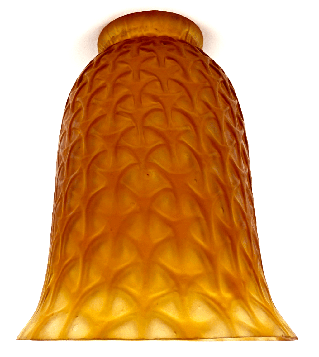 Iridescent Amber Glass Celtic Lamp Shade 6" High Lovely Rare Geometric Pattern - AntiquesEtceteraIridescent Amber Glass Celtic Lamp Shade 6" High Lovely Rare Geometric PatternUnbrandedAntiquesEtcetera