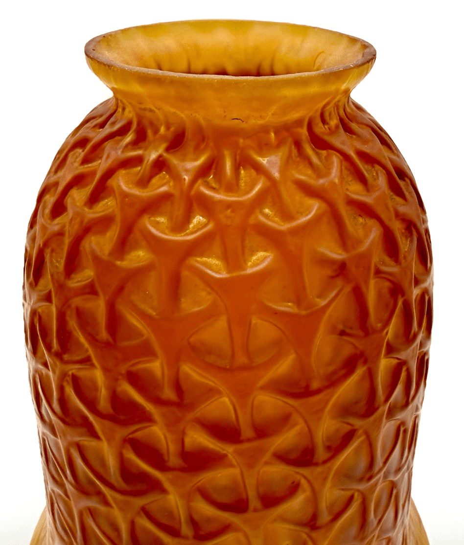 Iridescent Amber Glass Celtic Lamp Shade 6" High Lovely Rare Geometric Pattern - AntiquesEtceteraIridescent Amber Glass Celtic Lamp Shade 6" High Lovely Rare Geometric PatternUnbrandedAntiquesEtcetera