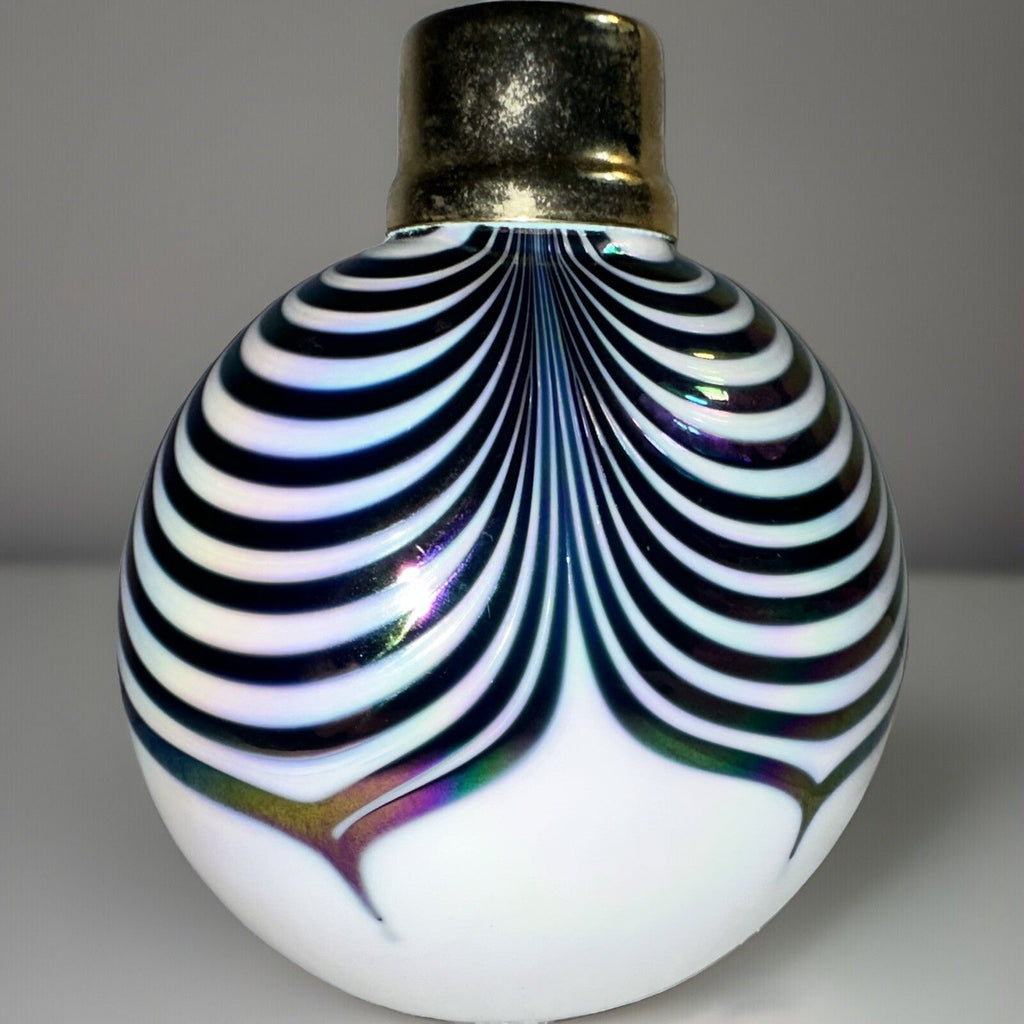 Iridescent Art Glass Perfume Atomizer Vibrant Peacock / Pulled Feather Motif - AntiquesEtceteraIridescent Art Glass Perfume Atomizer Vibrant Peacock / Pulled Feather MotifAntiquesEtceteraAntiquesEtcetera