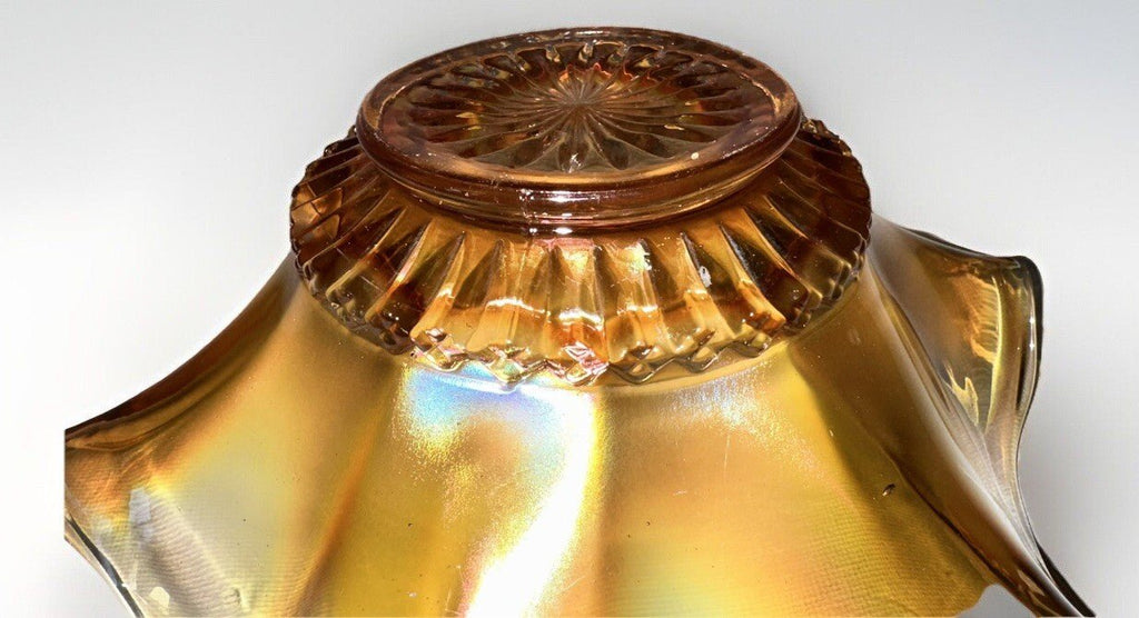 Iridescent Marigold Carnival Glass Bowl Stretch Rim with Accordion Ruffled Base - AntiquesEtceteraIridescent Marigold Carnival Glass Bowl Stretch Rim with Accordion Ruffled BaseUnmarkedAntiquesEtcetera