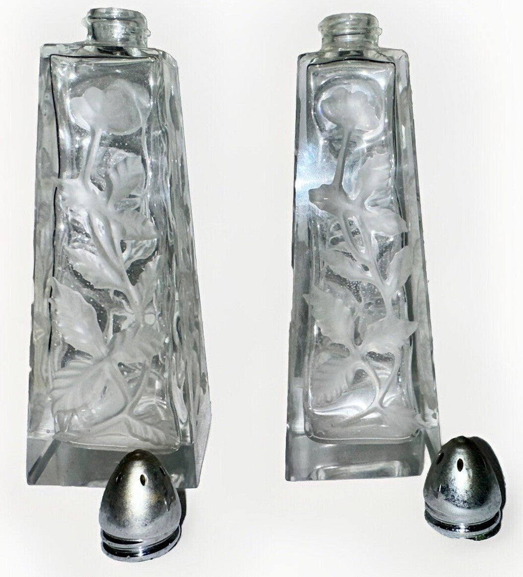 I.W. Rice Hand Cut Glass Salt & Pepper Shaker Set Floral Motif Japan Import Vtg. - AntiquesEtceteraI.W. Rice Hand Cut Glass Salt & Pepper Shaker Set Floral Motif Japan Import Vtg.I RiceAntiquesEtcetera