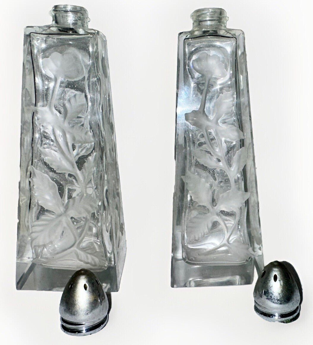 I.W. Rice Hand Cut Glass Salt & Pepper Shaker Set Floral Motif Japan Import Vtg. - AntiquesEtceteraI.W. Rice Hand Cut Glass Salt & Pepper Shaker Set Floral Motif Japan Import Vtg.I RiceAntiquesEtcetera