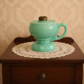 Jade Green Kerosene Oil Heart Lamp (Rare Unpatterned Example) Highly UV Reactive - AntiquesEtceteraJade Green Kerosene Oil Heart Lamp (Rare Unpatterned Example) Highly UV ReactiveAntique LightingAntiquesEtceteraAntiquesEtcetera