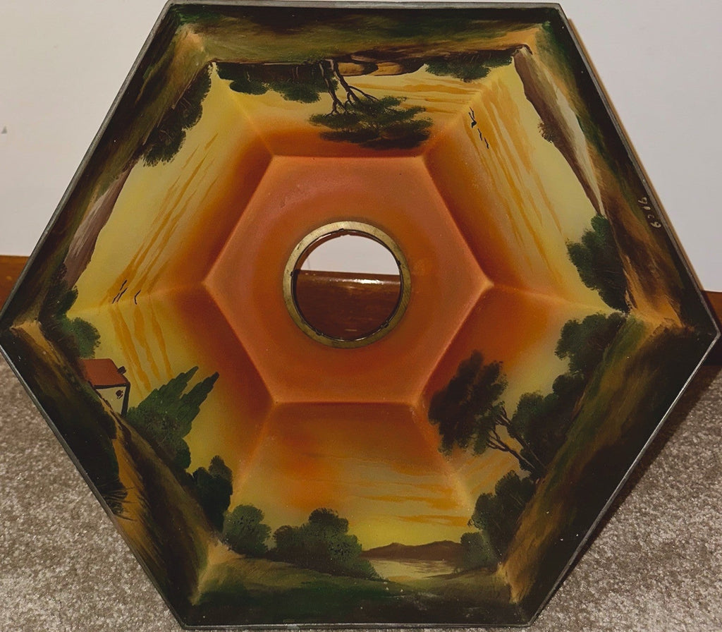 Jefferson Table Lamp with Rare Hexagonal Reverse Painted Shade Arts & Crafts Era - AntiquesEtceteraJefferson Table Lamp with Rare Hexagonal Reverse Painted Shade Arts & Crafts EraAntique LightingAntiquesEtceteraAntiquesEtcetera