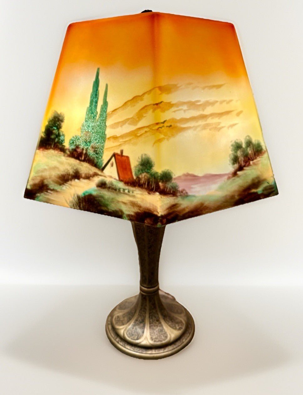 Jefferson Table Lamp with Rare Hexagonal Reverse Painted Shade Arts & Crafts Era - AntiquesEtceteraJefferson Table Lamp with Rare Hexagonal Reverse Painted Shade Arts & Crafts EraAntique LightingAntiquesEtceteraAntiquesEtcetera