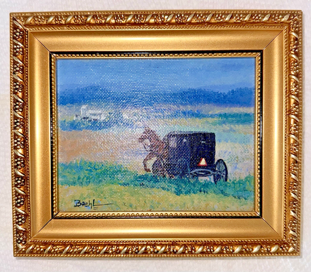 Joan Biehl Oil On Board Amish Buggy Signed Painting Pennsylvania Miniature - AntiquesEtceteraJoan Biehl Oil On Board Amish Buggy Signed Painting Pennsylvania MiniatureAntiquesEtceteraAntiquesEtcetera