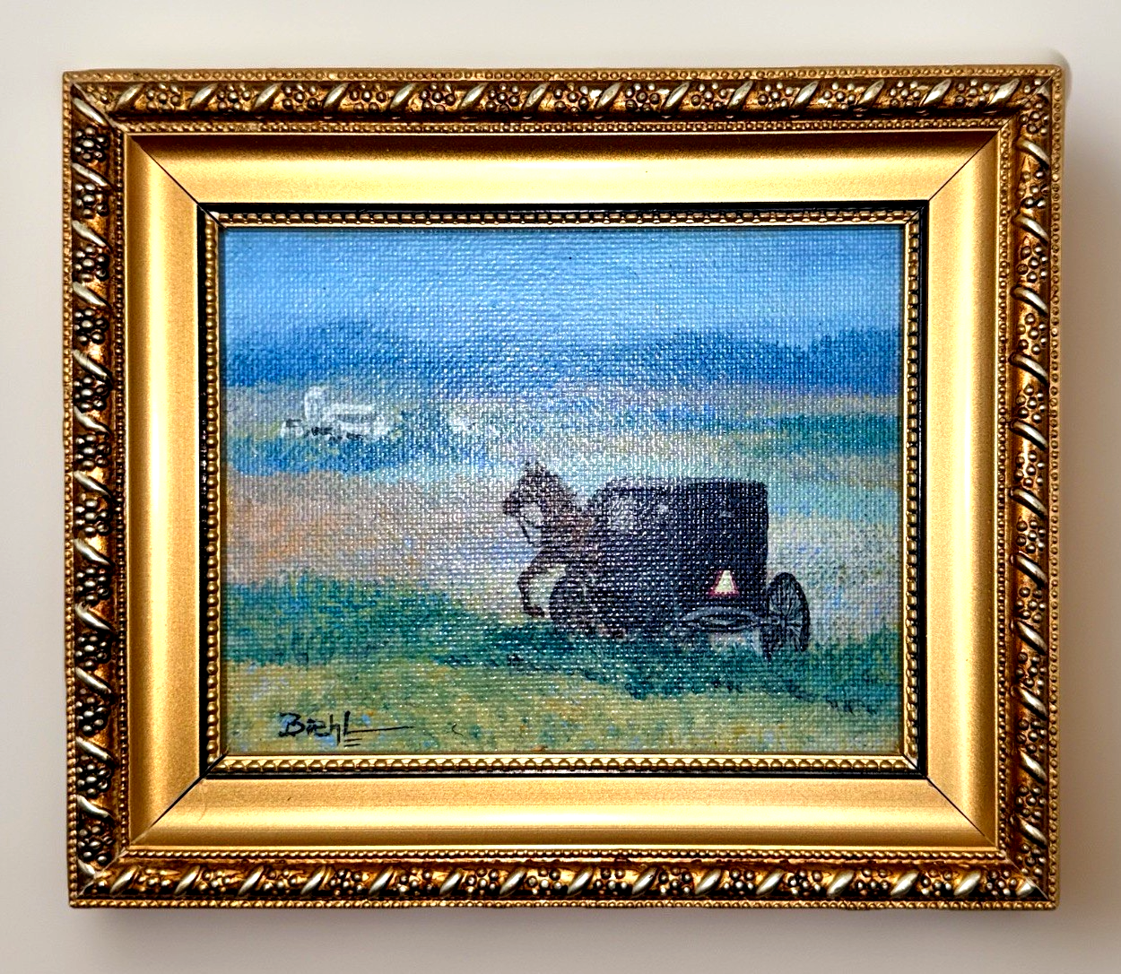 Joan Biehl Oil On Board Amish Buggy Signed Painting Pennsylvania Miniature - AntiquesEtceteraJoan Biehl Oil On Board Amish Buggy Signed Painting Pennsylvania MiniatureAntiquesEtceteraAntiquesEtcetera