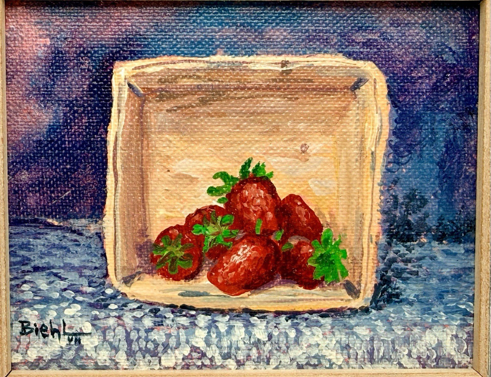 Joan Biehl Oil On Canvas Board Last of the Strawberries in Wooden Box Kutztown - AntiquesEtceteraJoan Biehl Oil On Canvas Board Last of the Strawberries in Wooden Box KutztownAntiquesEtceteraAntiquesEtcetera