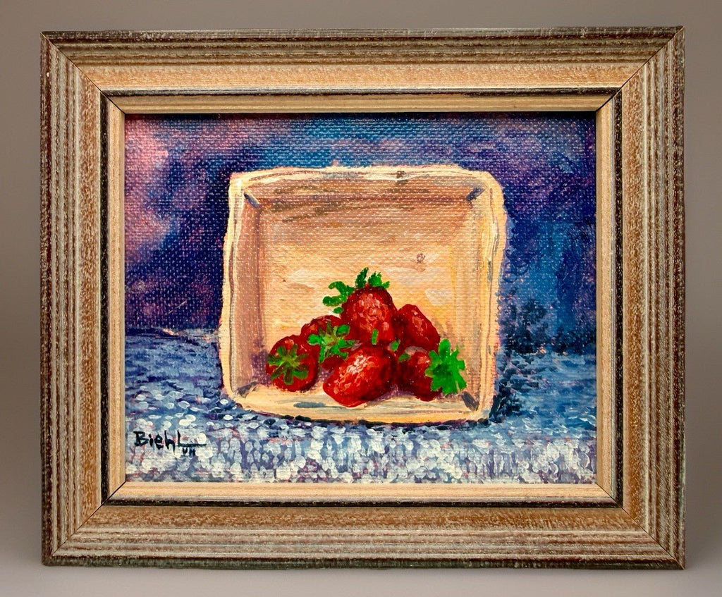Joan Biehl Oil On Canvas Board Last of the Strawberries in Wooden Box Kutztown - AntiquesEtceteraJoan Biehl Oil On Canvas Board Last of the Strawberries in Wooden Box KutztownAntiquesEtceteraAntiquesEtcetera