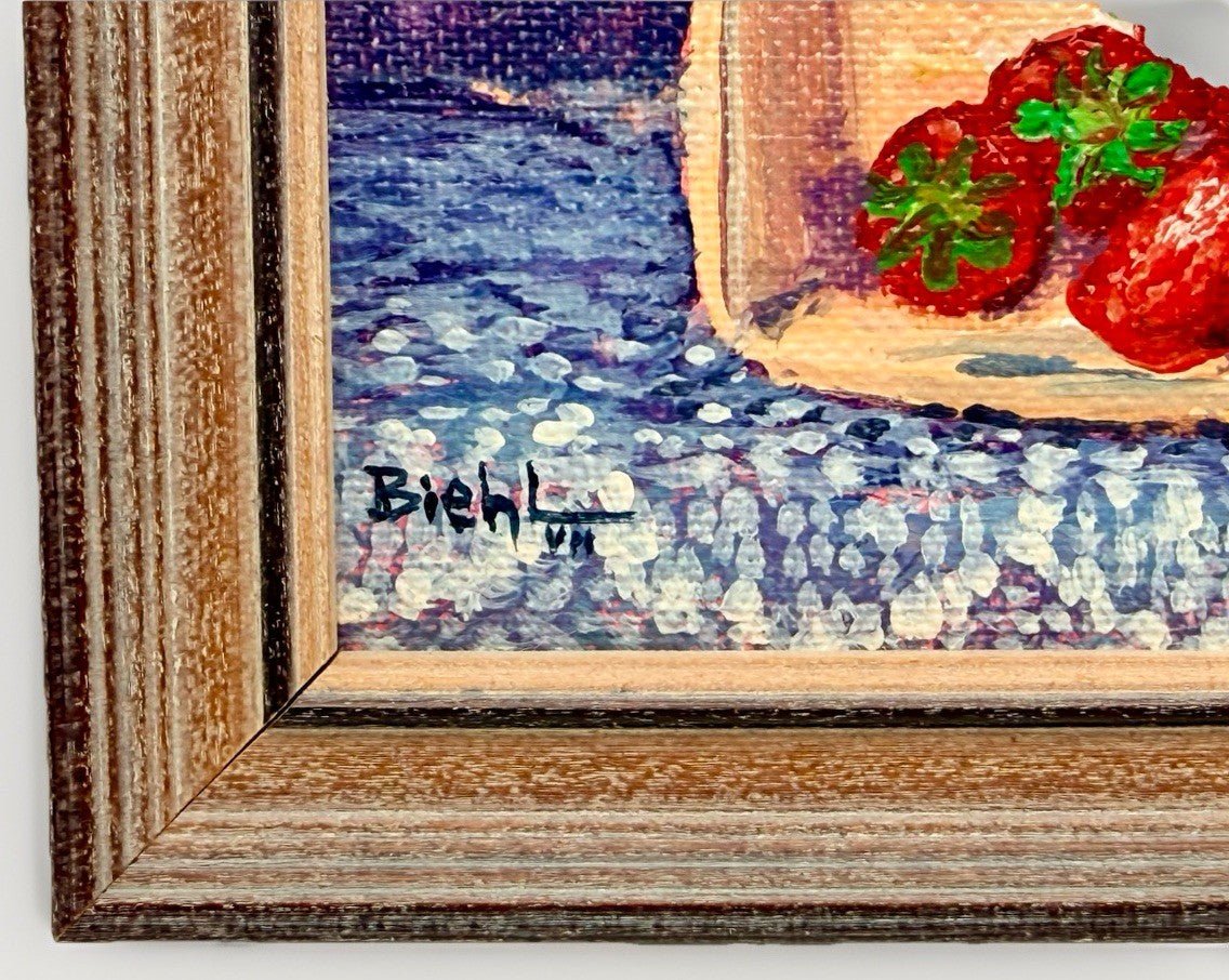 Joan Biehl Oil On Canvas Board Last of the Strawberries in Wooden Box Kutztown - AntiquesEtceteraJoan Biehl Oil On Canvas Board Last of the Strawberries in Wooden Box KutztownAntiquesEtceteraAntiquesEtcetera