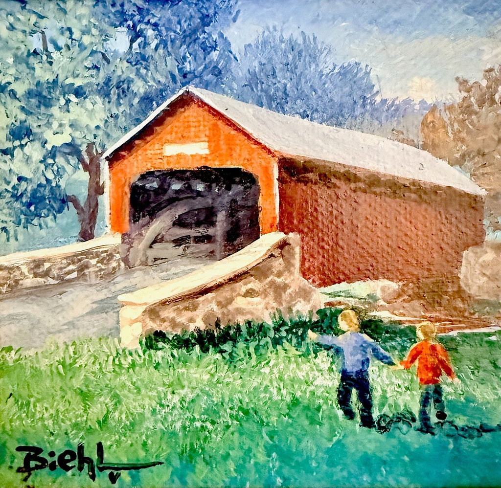 Joan Biehl Oil On Canvas Board PA Lehigh County Covered Bridge Signed Painting - AntiquesEtceteraJoan Biehl Oil On Canvas Board PA Lehigh County Covered Bridge Signed PaintingAntiquesEtceteraAntiquesEtcetera