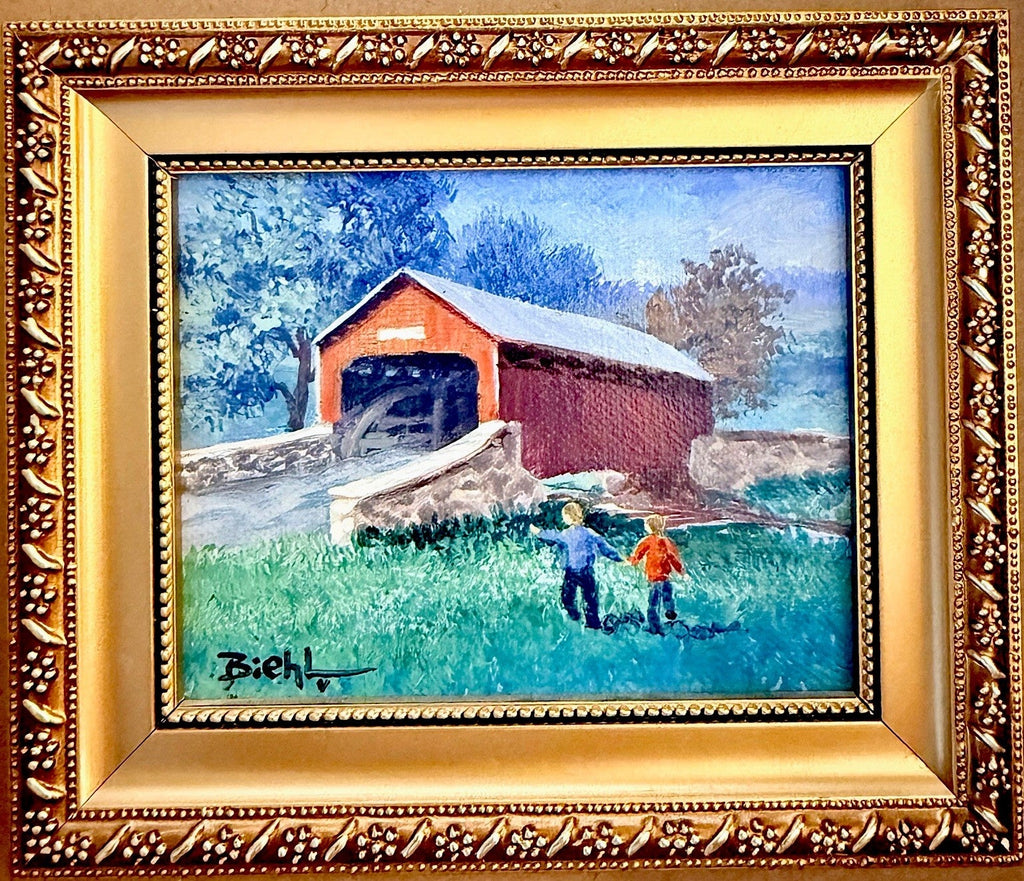 Joan Biehl Oil On Canvas Board PA Lehigh County Covered Bridge Signed Painting - AntiquesEtceteraJoan Biehl Oil On Canvas Board PA Lehigh County Covered Bridge Signed PaintingAntiquesEtceteraAntiquesEtcetera