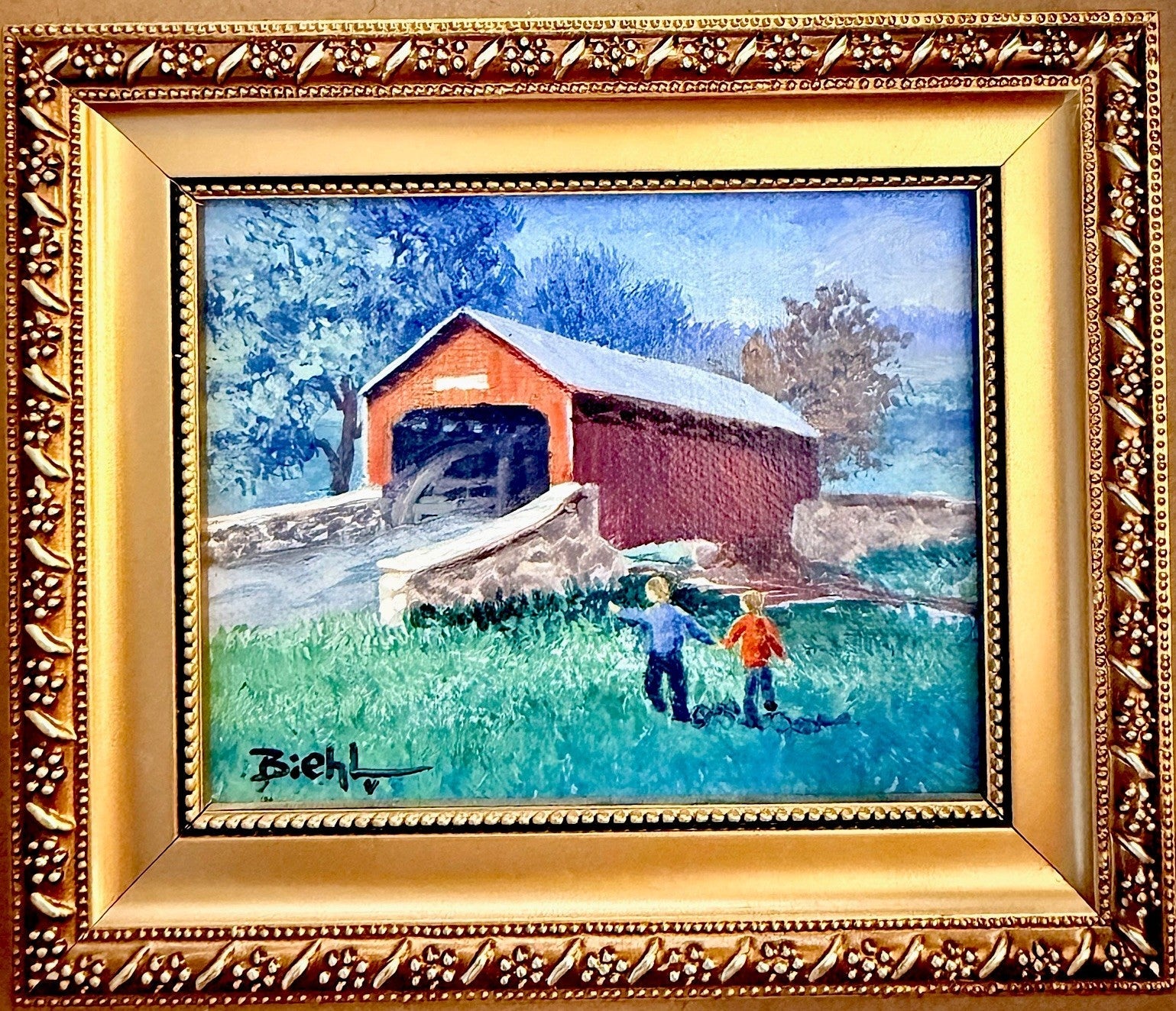 Joan Biehl Oil On Canvas Board PA Lehigh County Covered Bridge Signed Painting - AntiquesEtceteraJoan Biehl Oil On Canvas Board PA Lehigh County Covered Bridge Signed PaintingAntiquesEtceteraAntiquesEtcetera