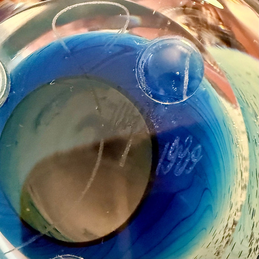 Josh Simpson Inhabited Planet Studio Art Glass Paperweight 1989 Signed 4/121AntiquesEtcetera