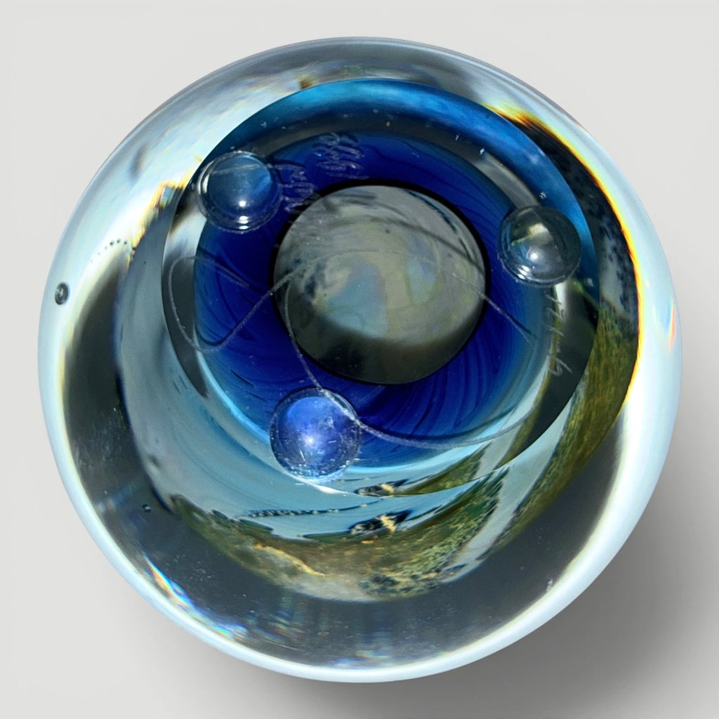 Josh Simpson Inhabited Planet Studio Art Glass Paperweight 1989 Signed 4/121AntiquesEtcetera