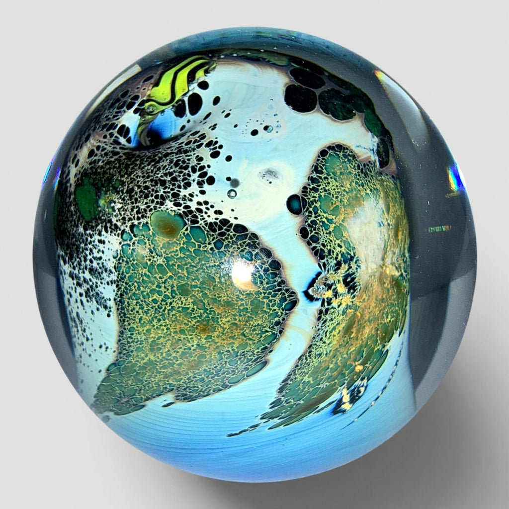 Josh Simpson Inhabited Planet Studio Art Glass Paperweight 1989 Signed 4/121AntiquesEtcetera