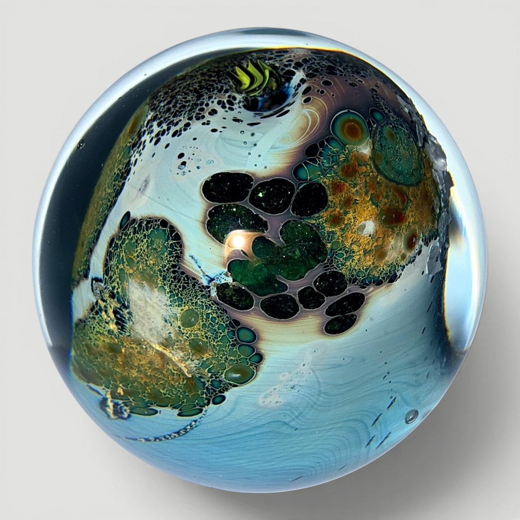 Josh Simpson Inhabited Planet Studio Art Glass Paperweight 1989 Signed 4/121AntiquesEtcetera