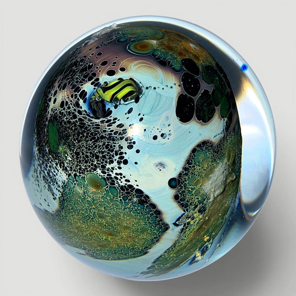 Josh Simpson Inhabited Planet Studio Art Glass Paperweight 1989 Signed 4/121AntiquesEtcetera