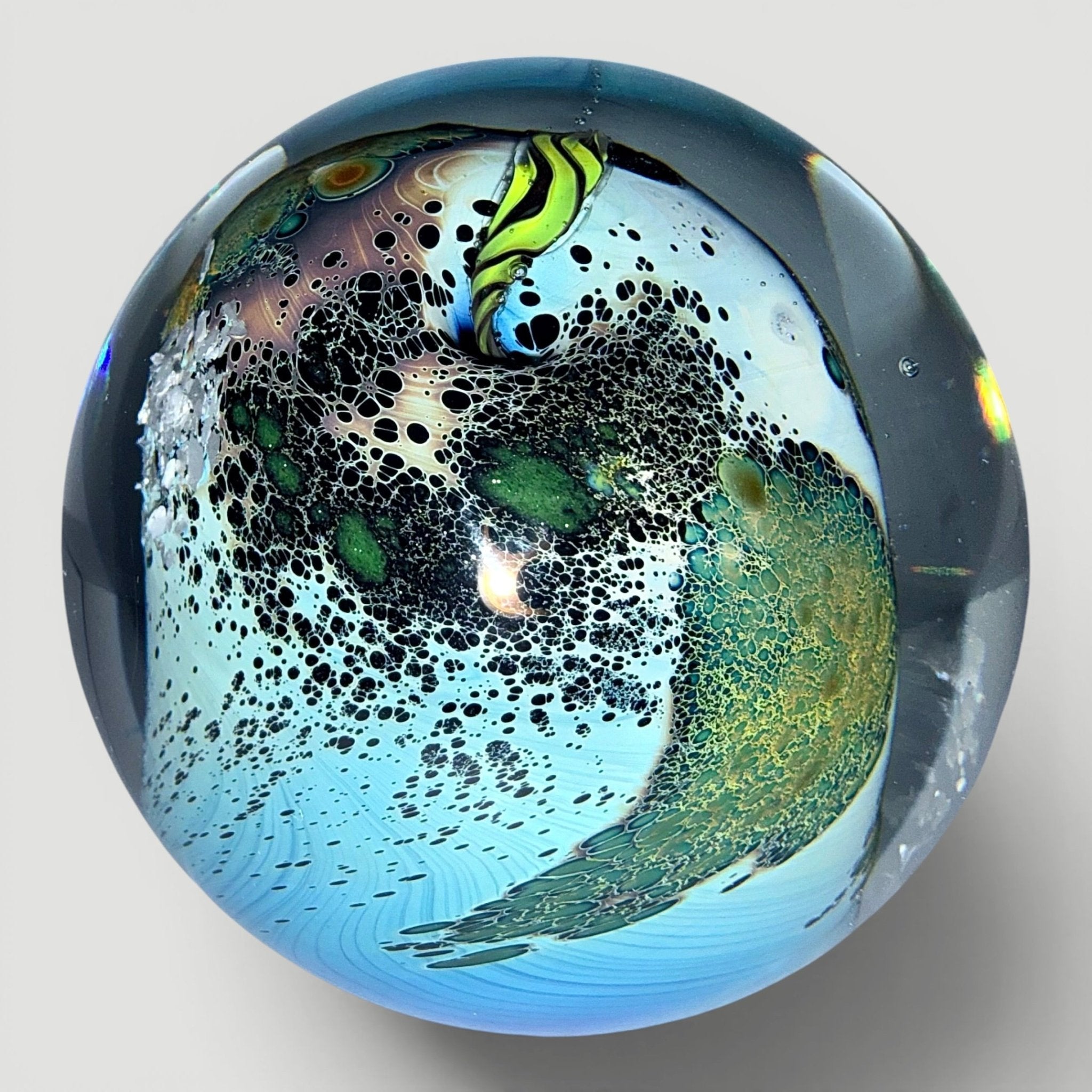 Josh Simpson Inhabited Planet Studio Art Glass Paperweight 1989 Signed 4/121AntiquesEtcetera
