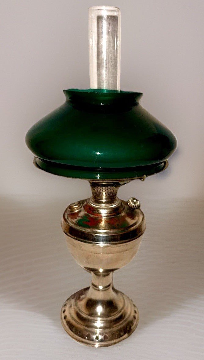 Kerosene Lamp Manhattan Brass Co RARE Young America Center Draft w/ Green Shade - AntiquesEtceteraKerosene Lamp Manhattan Brass Co RARE Young America Center Draft w/ Green ShadeManhattan Brass Co.AntiquesEtcetera