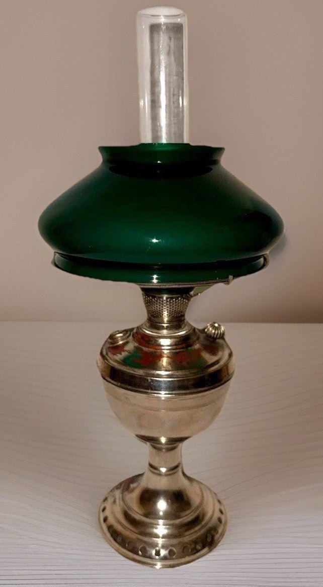 Kerosene Lamp Manhattan Brass Co RARE Young America Center Draft w/ Green Shade - AntiquesEtceteraKerosene Lamp Manhattan Brass Co RARE Young America Center Draft w/ Green ShadeManhattan Brass Co.AntiquesEtcetera