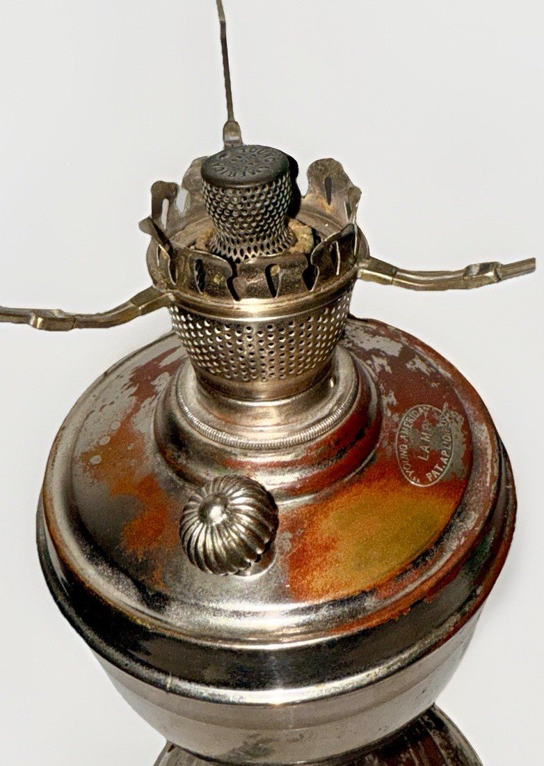 Kerosene Lamp Manhattan Brass Co RARE Young America Center Draft w/ Green Shade - AntiquesEtceteraKerosene Lamp Manhattan Brass Co RARE Young America Center Draft w/ Green ShadeManhattan Brass Co.AntiquesEtcetera