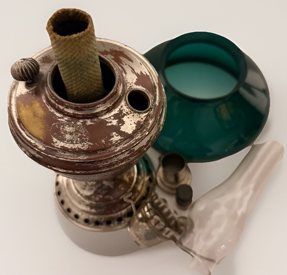 Kerosene Lamp Manhattan Brass Co RARE Young America Center Draft w/ Green Shade - AntiquesEtceteraKerosene Lamp Manhattan Brass Co RARE Young America Center Draft w/ Green ShadeManhattan Brass Co.AntiquesEtcetera