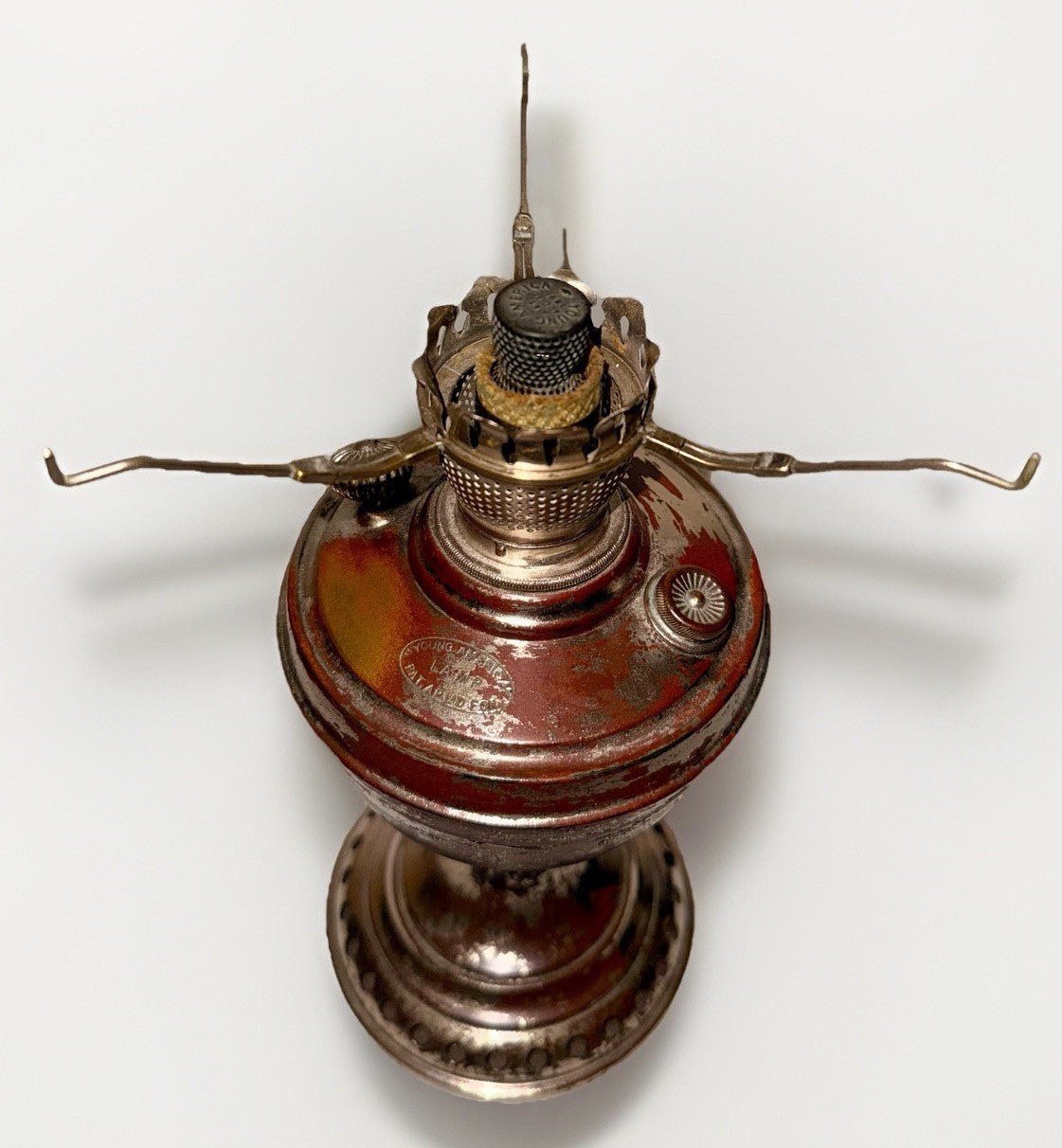 Kerosene Lamp Manhattan Brass Co RARE Young America Center Draft w/ Green Shade - AntiquesEtceteraKerosene Lamp Manhattan Brass Co RARE Young America Center Draft w/ Green ShadeManhattan Brass Co.AntiquesEtcetera
