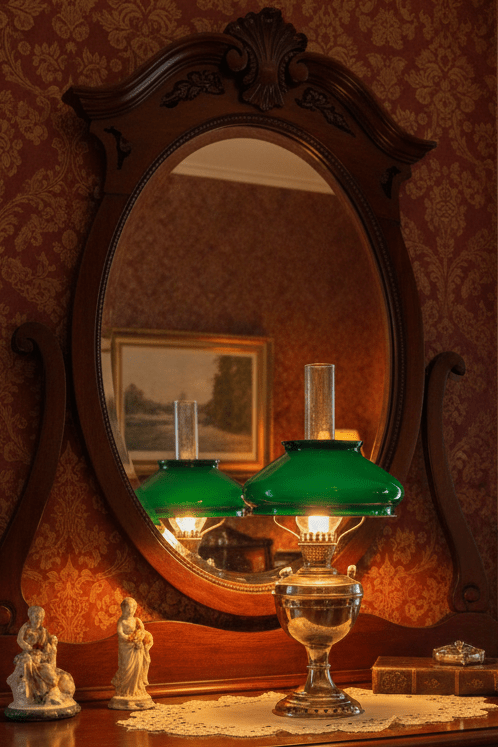 Kerosene Lamp Manhattan Brass Co RARE Young America Center Draft w/ Green ShadeAntiquesEtcetera
