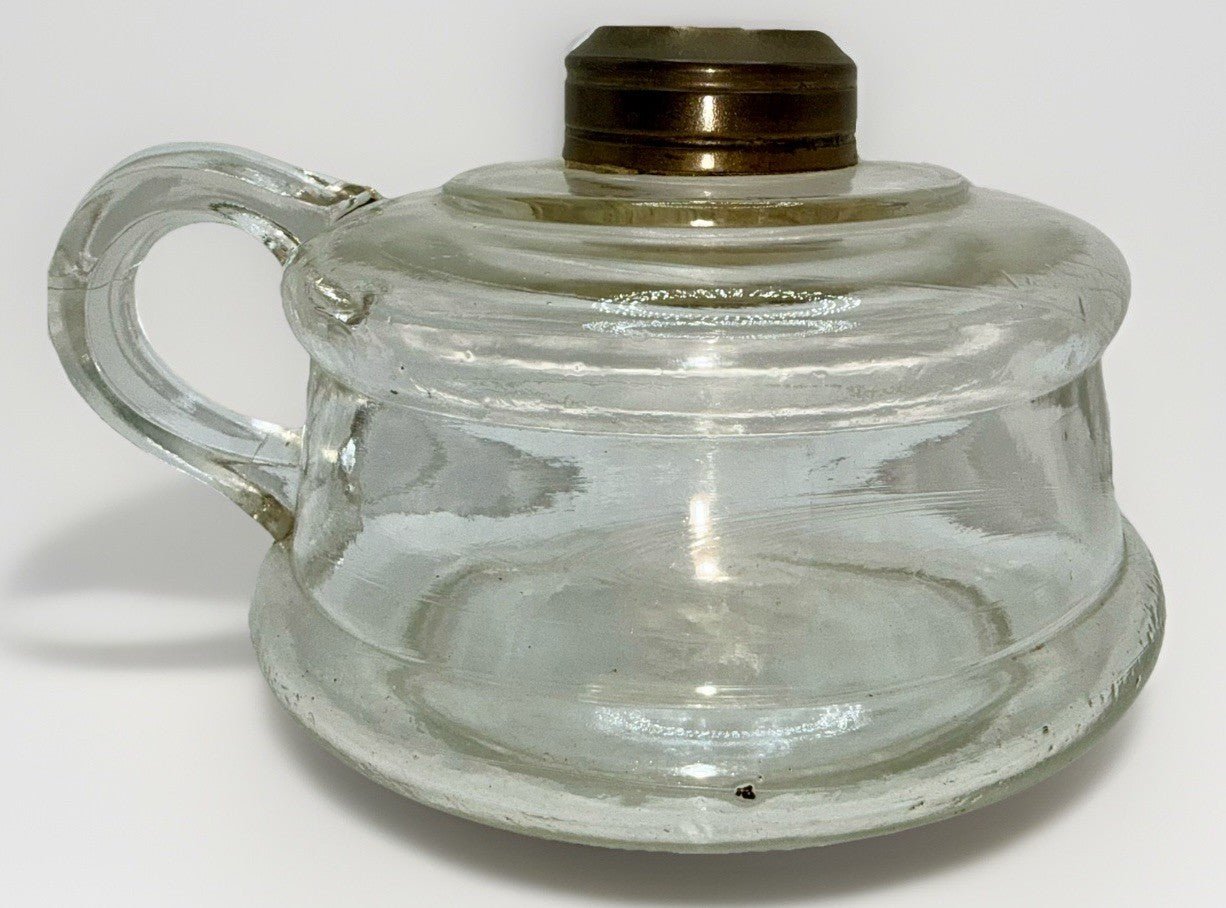 Kerosene Oil Flat Hand Finger Lamp w/ Brass No 1 Size Collar - AntiquesEtceteraKerosene Oil Flat Hand Finger Lamp w/ Brass No 1 Size CollarAntiqueAntiquesEtcetera